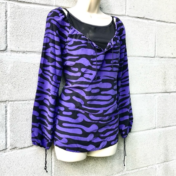 WHAT GOES AROUND COMES AROUND Silk blouse purple and black Zebra print Small - Picture 3 of 9